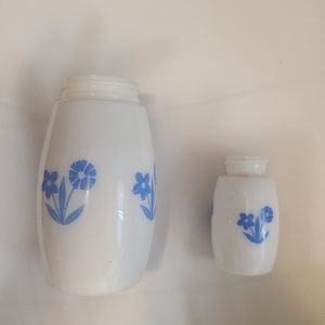 Set/2 vintage Corningware glass jars, cornflower